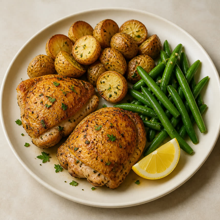 Lemon-herb chicken with crispy potatoes and green beans